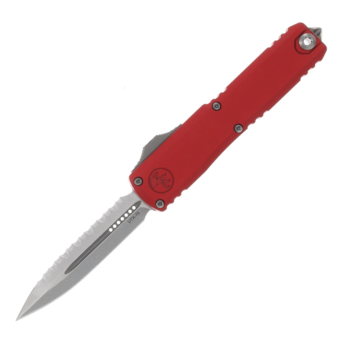 Microtech UTX-70 Gen IV OTF Automatic Knife Serrated Stonewash D/E Red AUMT1147412RD