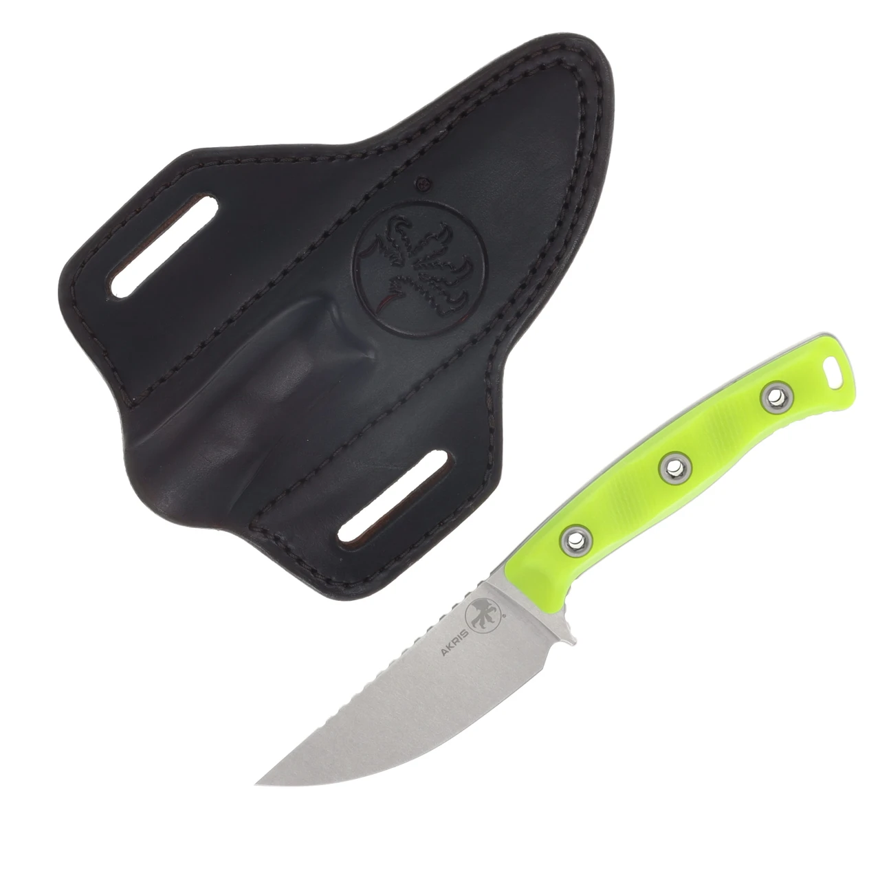 Microtech Akris Fixed Blade Stonewash S/E Hi-Vis Yellow G-10 with Leather Sheath MT9510HV1