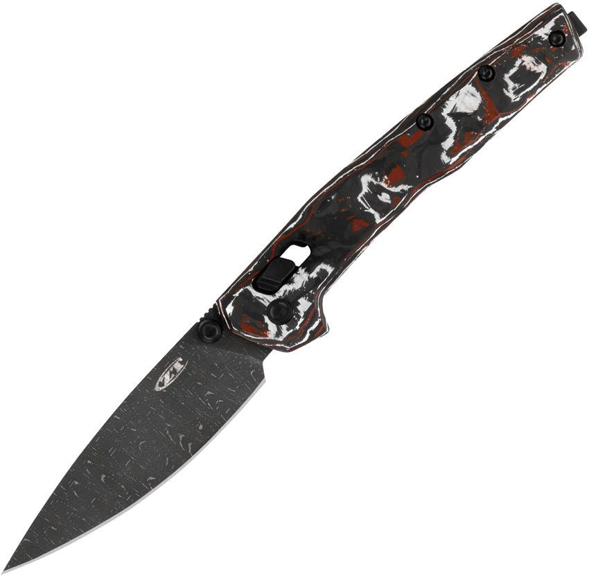 Zero Tolerance 0117 Duralock Folder Red White Black CF Handle Damascus Blade ZT0117VFDAM