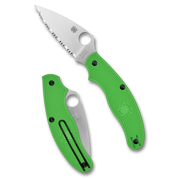 Spyderco UK Penknife Salt Folding Knife Green FRN Handle LC200N Serrated Blade SPC94SGR