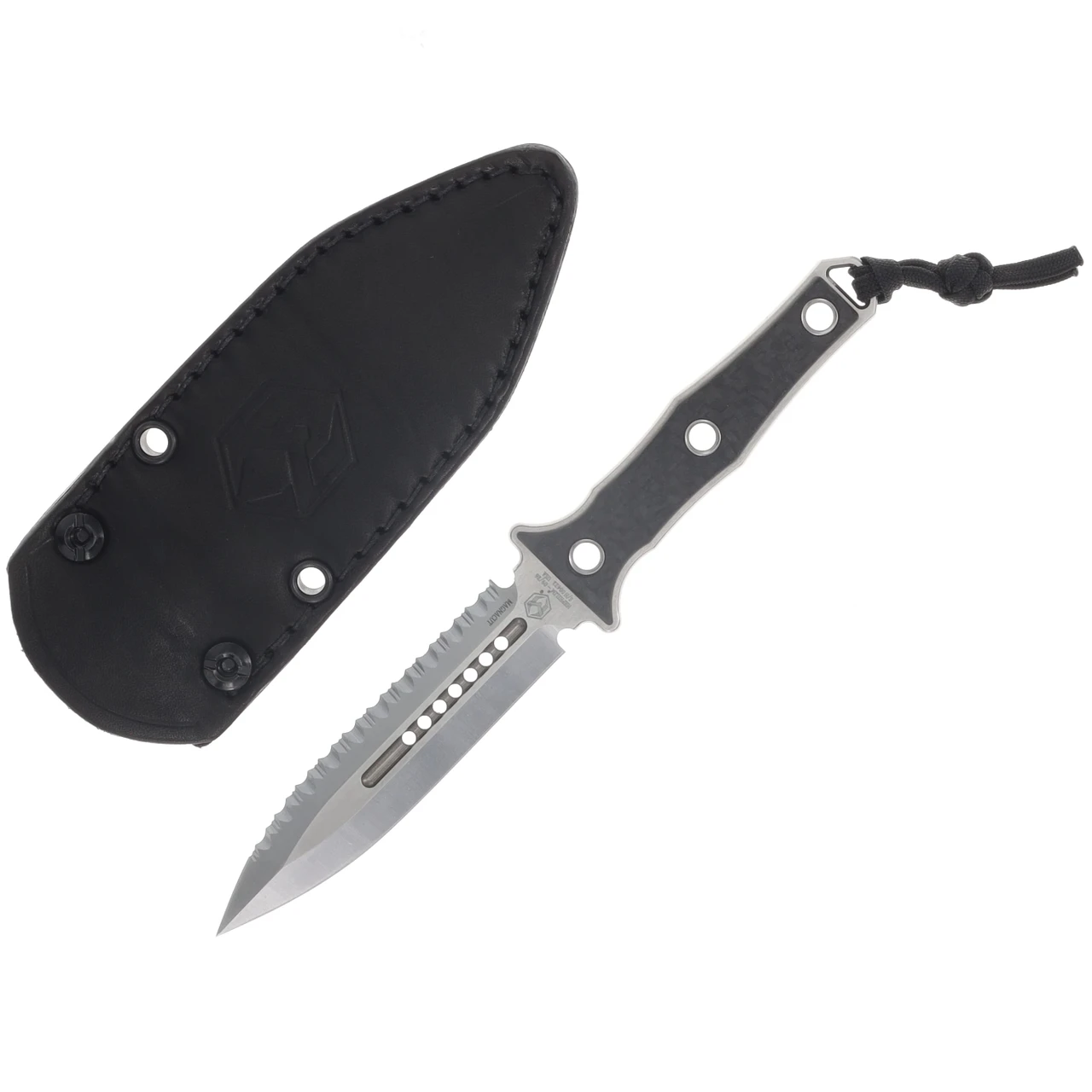 Heretic Knives Mini Nephilim Fixed Blade Knife Serrated Stonewash Magnacut/Carbon Fiber H069-2C-CF