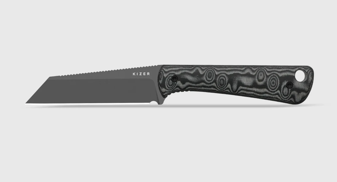 Kizer MiCrow Fixed Blade Knife PVD Stonewash AEB-L/Gray and Black Vortex Micarta 1139A3