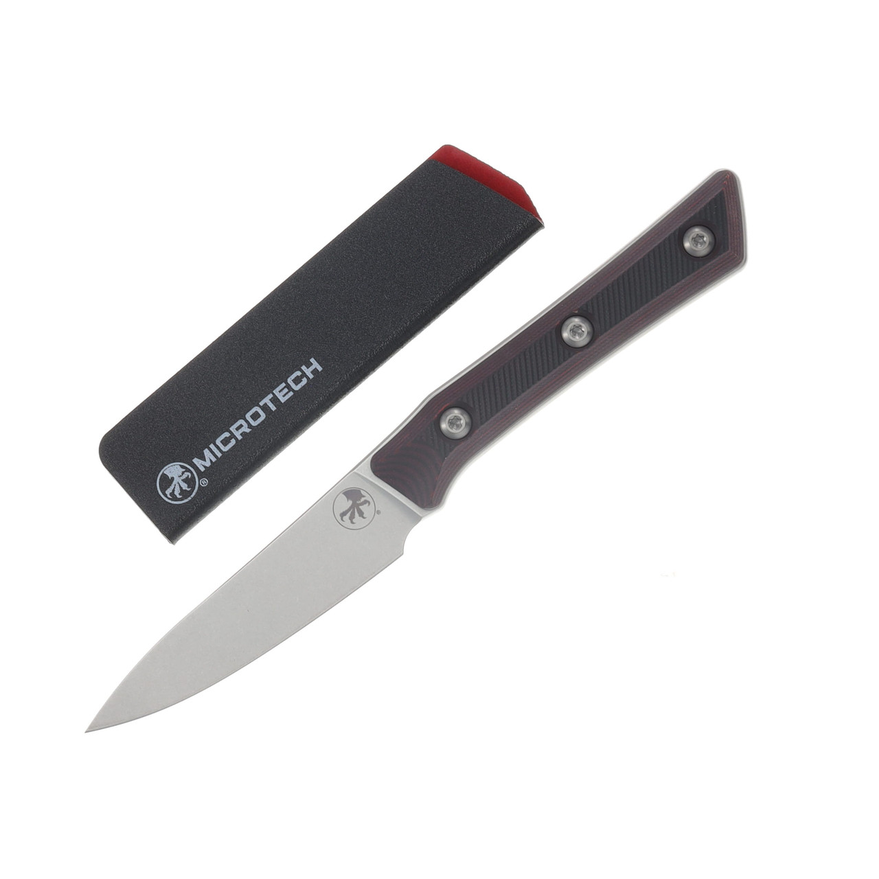 Microtech 3.5in Paring Knife Stonewash Standard Black Cherry G-10 MT350010BC