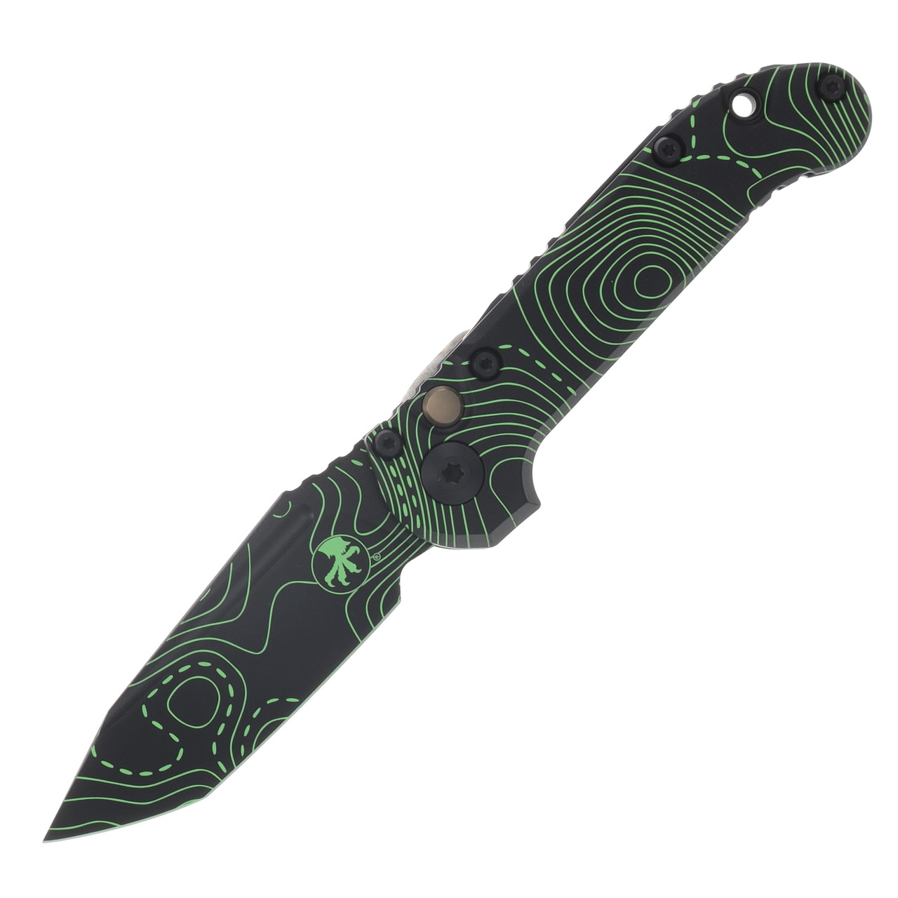 Microtech L.U.D.T T/E GEN III Signature Series OTS Auto Smooth Black Topographic  Parakeet Green Camo Standard AUMT1136S1TPBKPGCS