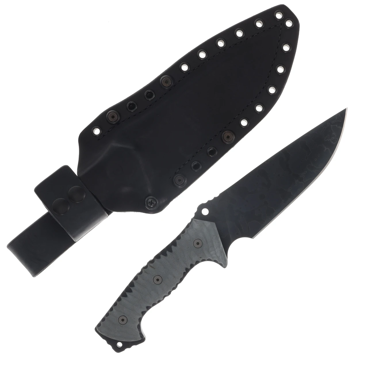 Miller Bros M-29 Fixed Blade Gray and Black Handle Splatter Etch Black Sheath M-29GYBKHBKSSPL