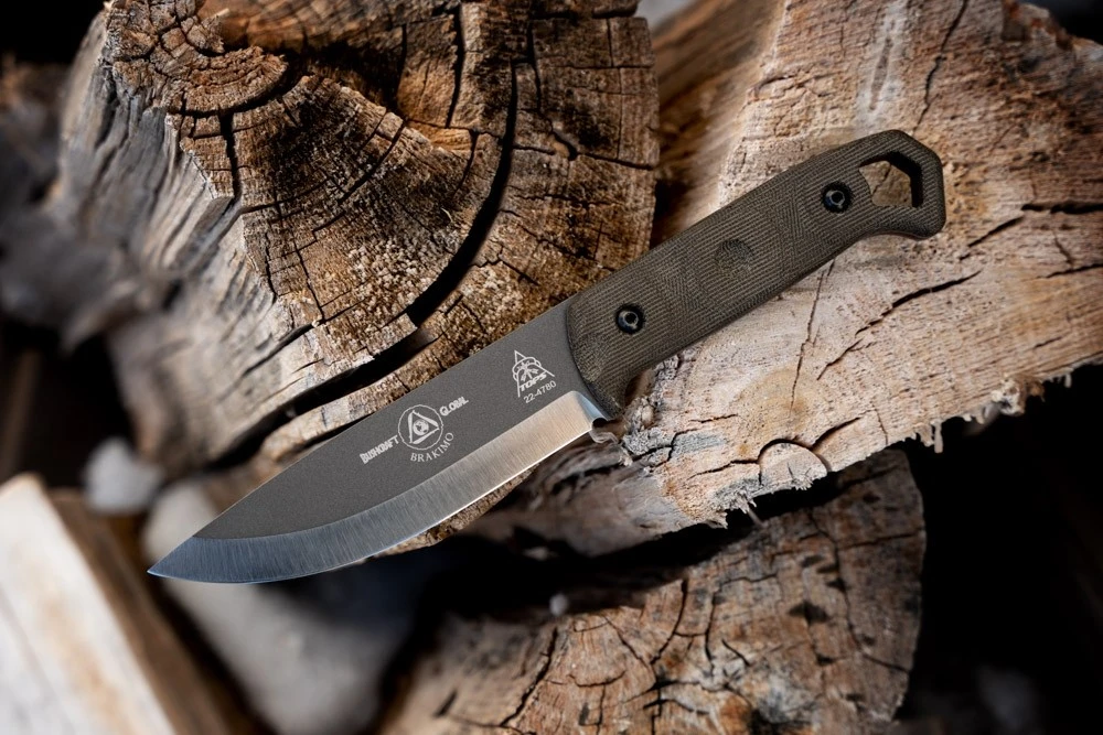 TOPS Brakimo Slim Fixed Blade Knife Cerakote 1095/Coco-Drillo Tread Green Canvas Micarta TPBRAKS-01