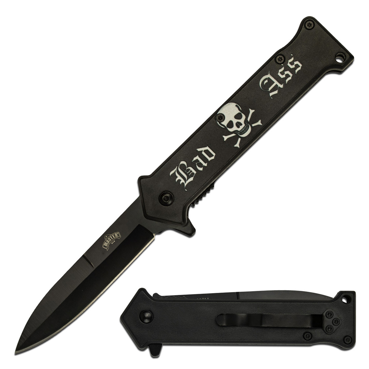 Master USA Spring-Assisted Knife Bad Ass Blackout 3.75in Drop Point