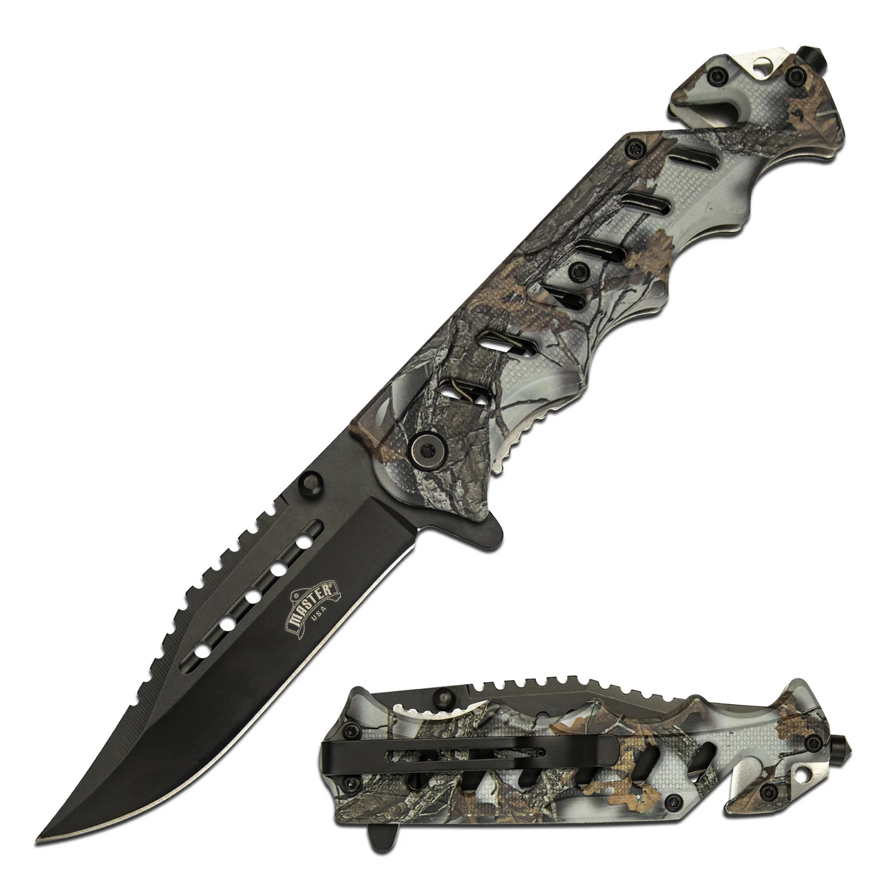 Master USA Spring-Assisted Knife Forest Camo 3.75in Black Drop Point