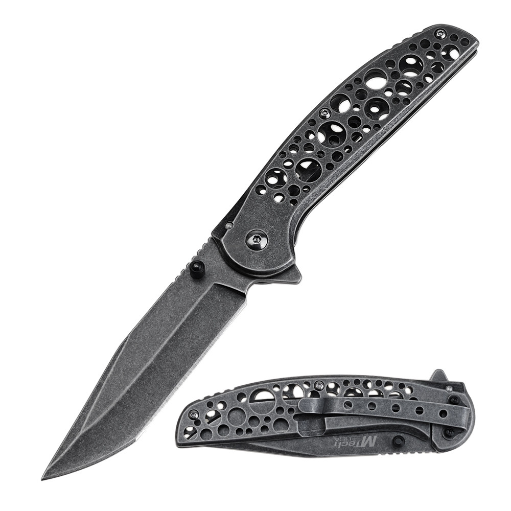 MTech USA Folding Knife Black Stonewash Stainless Steel Drop Point