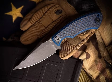 Gahagan Customs Alviss Versatile Fixed Blade Blue Handle W/Sheath GCALVBL