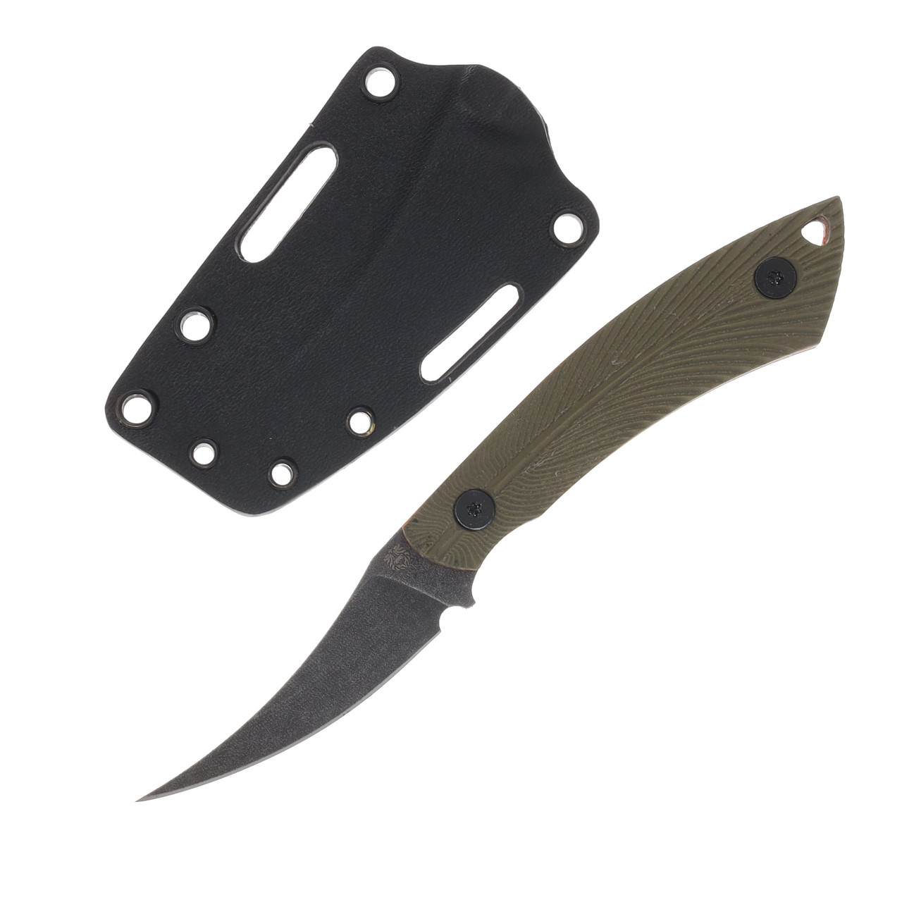 Gahagan Customs Mountain Trout Bird Knife Orange Liner Feathered G10 OD Green GCMTOD