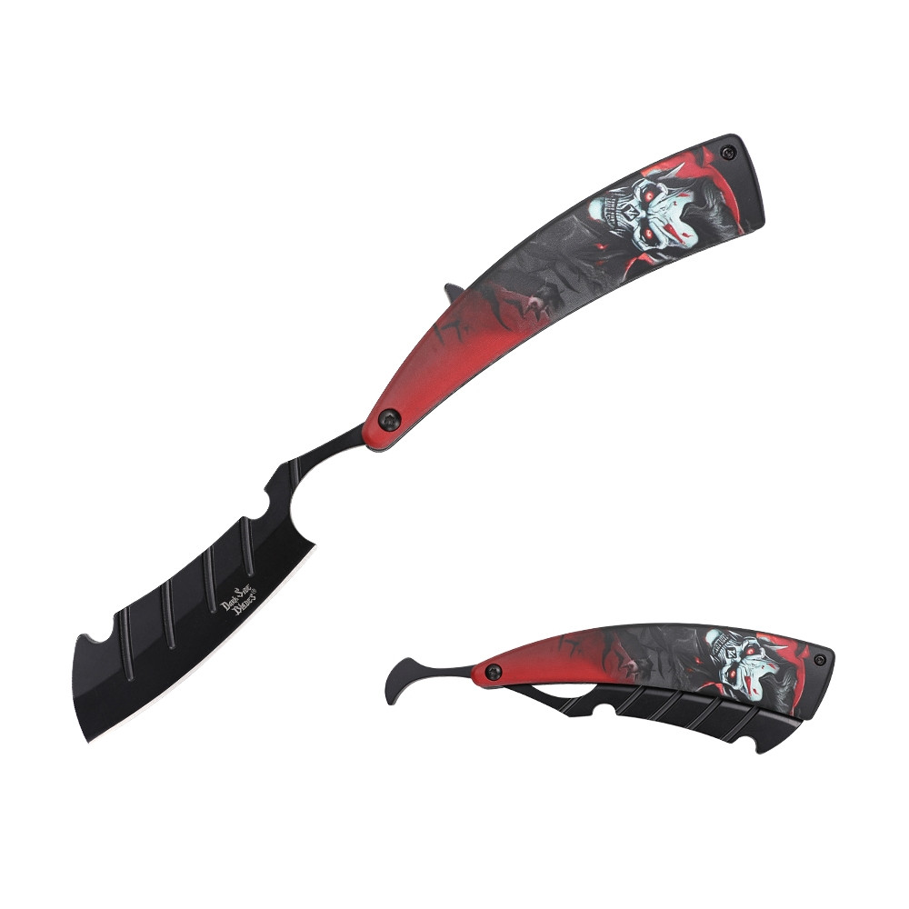 Dark Side Blades Folding Knife Dracula Graphic Red 4.1in Plain Razor