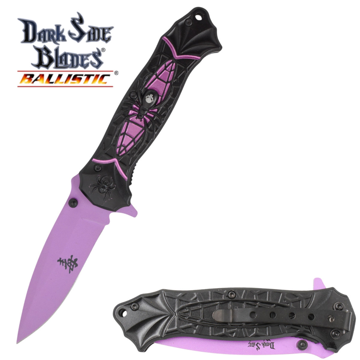 Dark Side Blades Assisted Knife Purple Spider 3.25in Drop Point