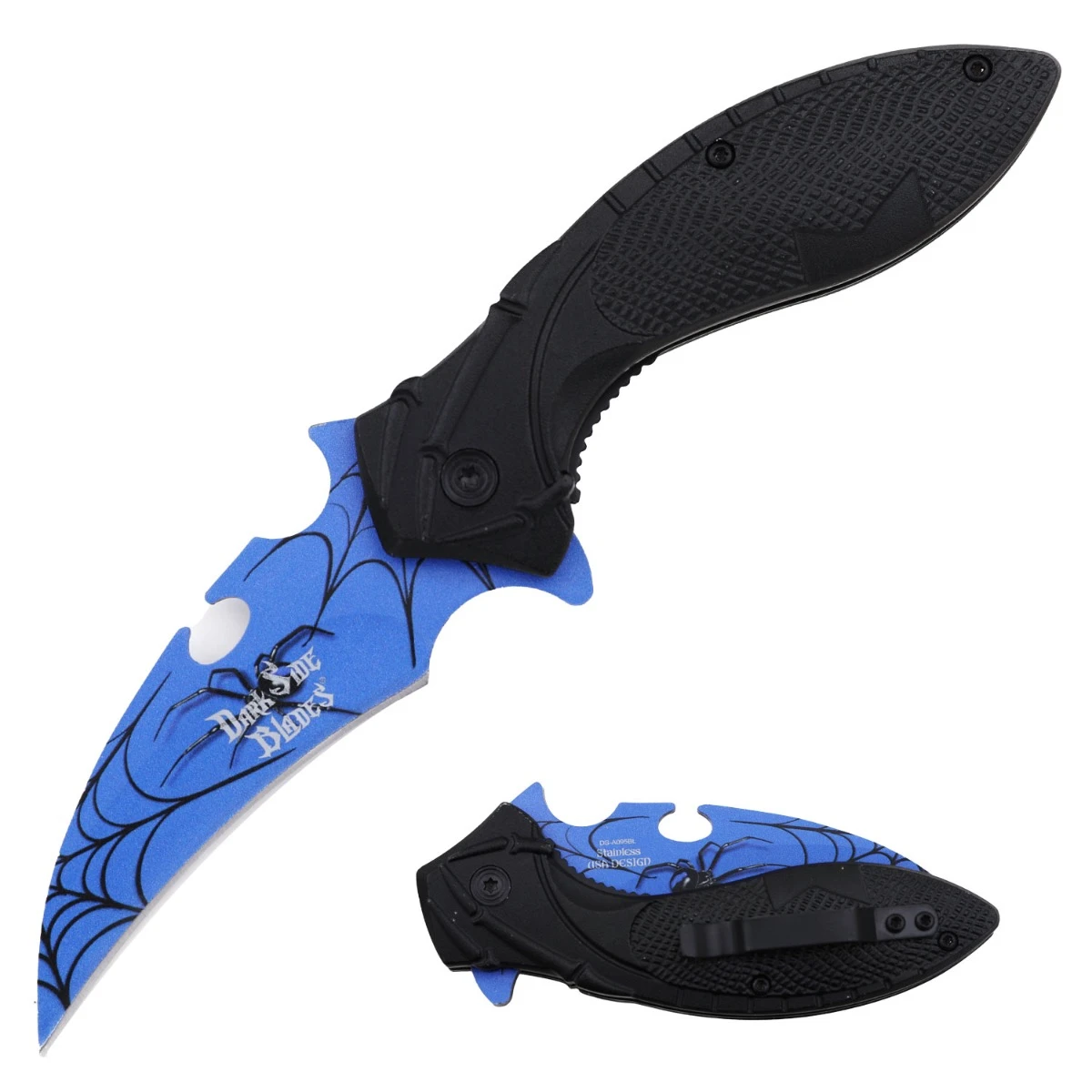 Dark Side Blades Skull Assisted Knife Blue Electroplated 3.75 in Hawkbill