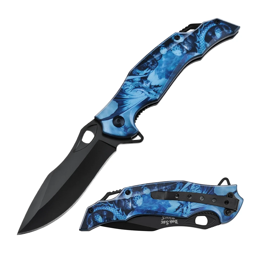 Dark Side Blades Blue Dragon Assisted Knife 3.54 in Drop Point