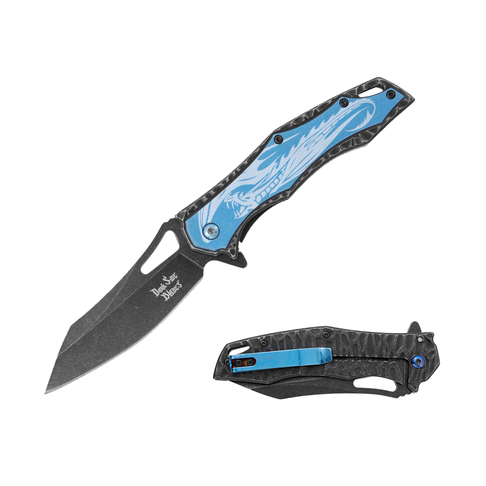 Dark Side Blades Assisted Knife Blue Dragon 3.50in SW Reverse Tanto