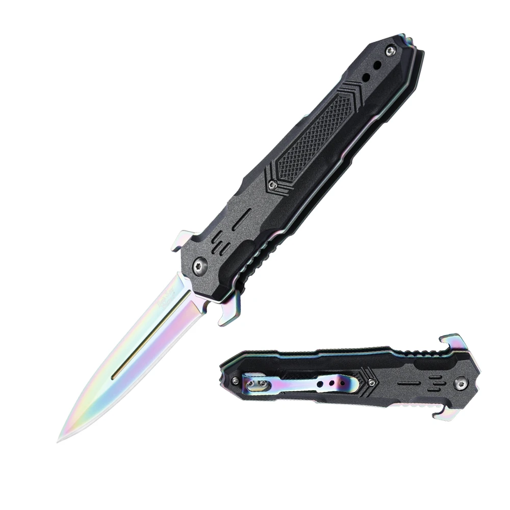 Dark Side Blades Assisted Knife Dagger Rainbow TiNite 3.68in Spear Point