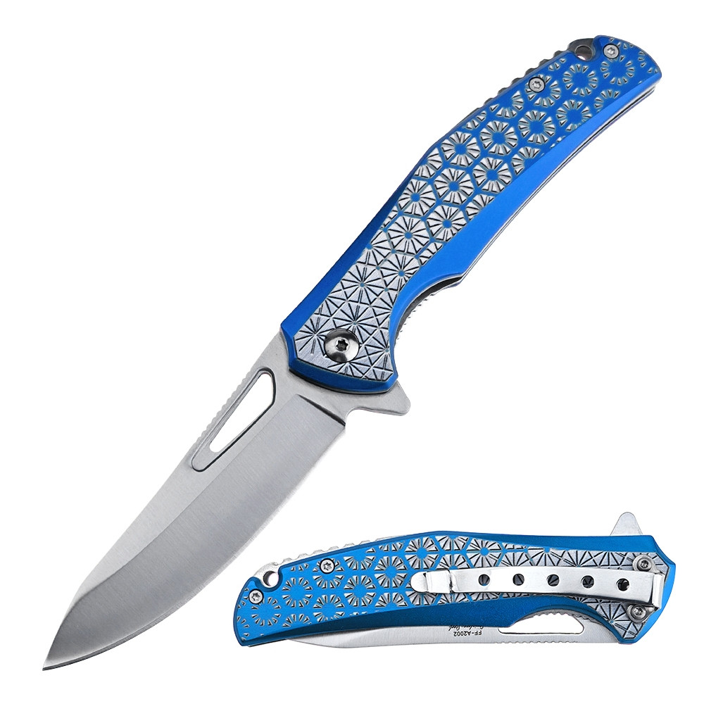 Femme Fatale Spring Assisted Folding Knife Blue W/ Floral Pattern FF-A2002BL