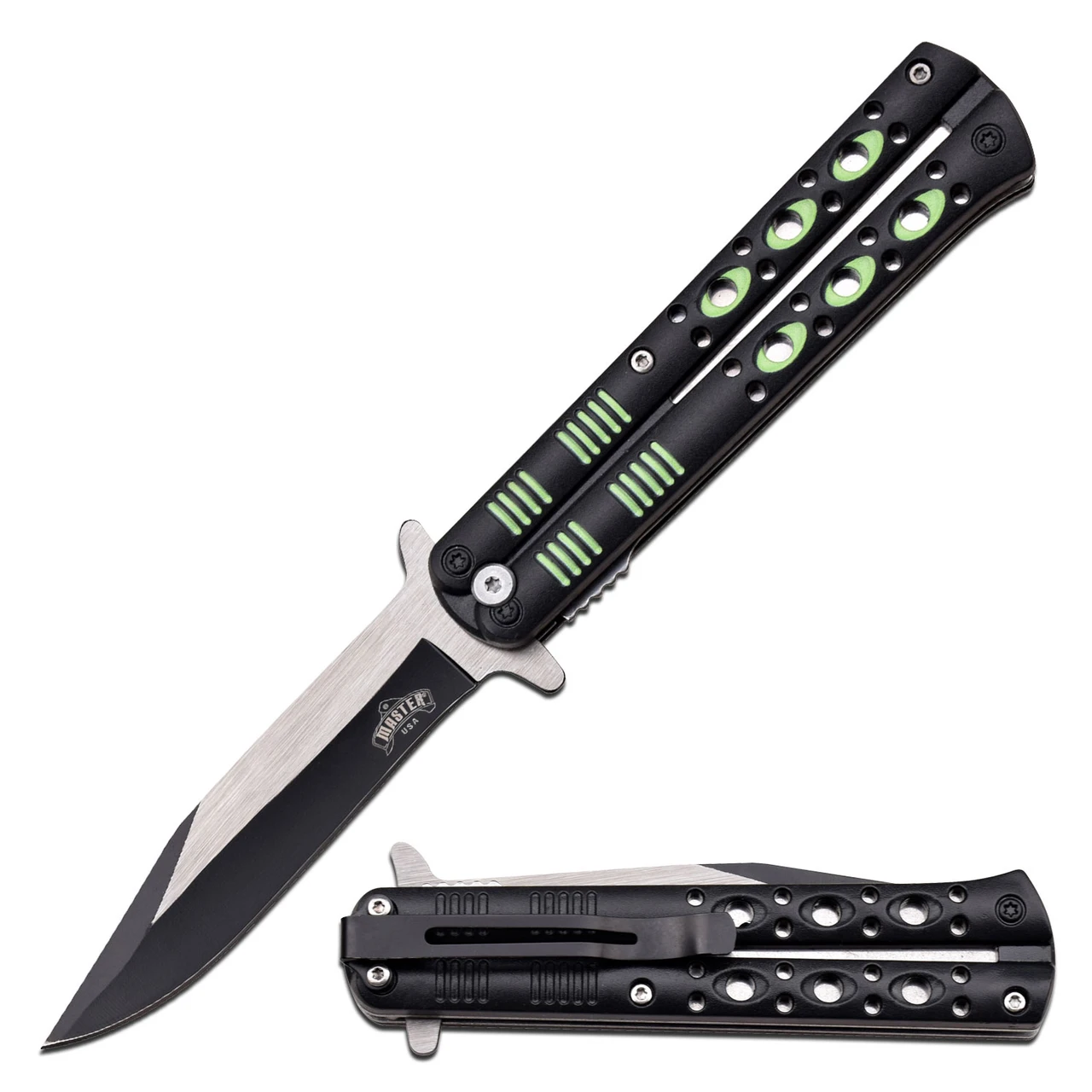Master USA Spring-Assisted Knife Black/Green 4in Two-Tone Clip Point
