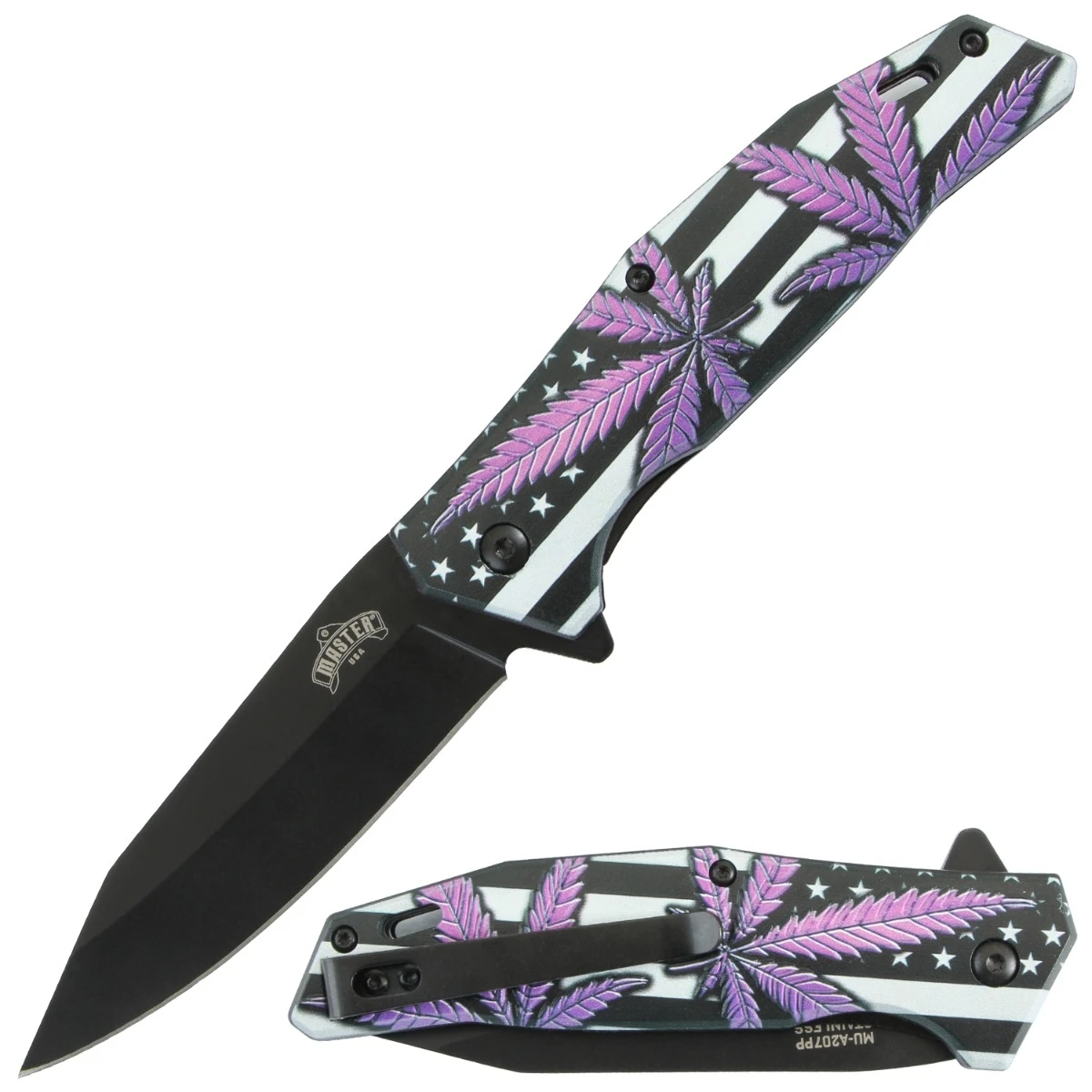 Master USA Spring-Assisted Knife Patriotic Culture Purple 3.5in Drop Point