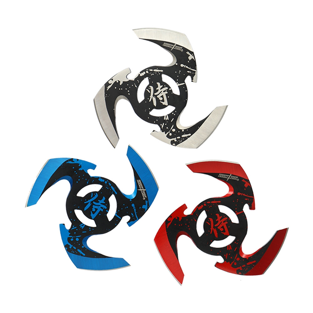 Perfect Point 4in Shuriken Throwing Stars 3pc (Blue/Red/Silver)