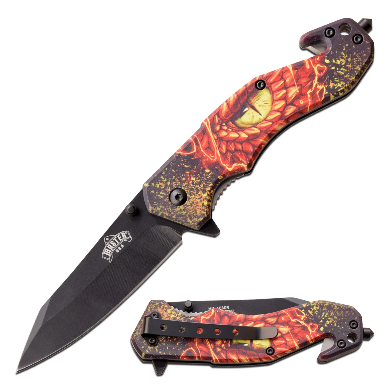 Master USA Spring Assisted Knife Red Dragon Eye ABS Tanto