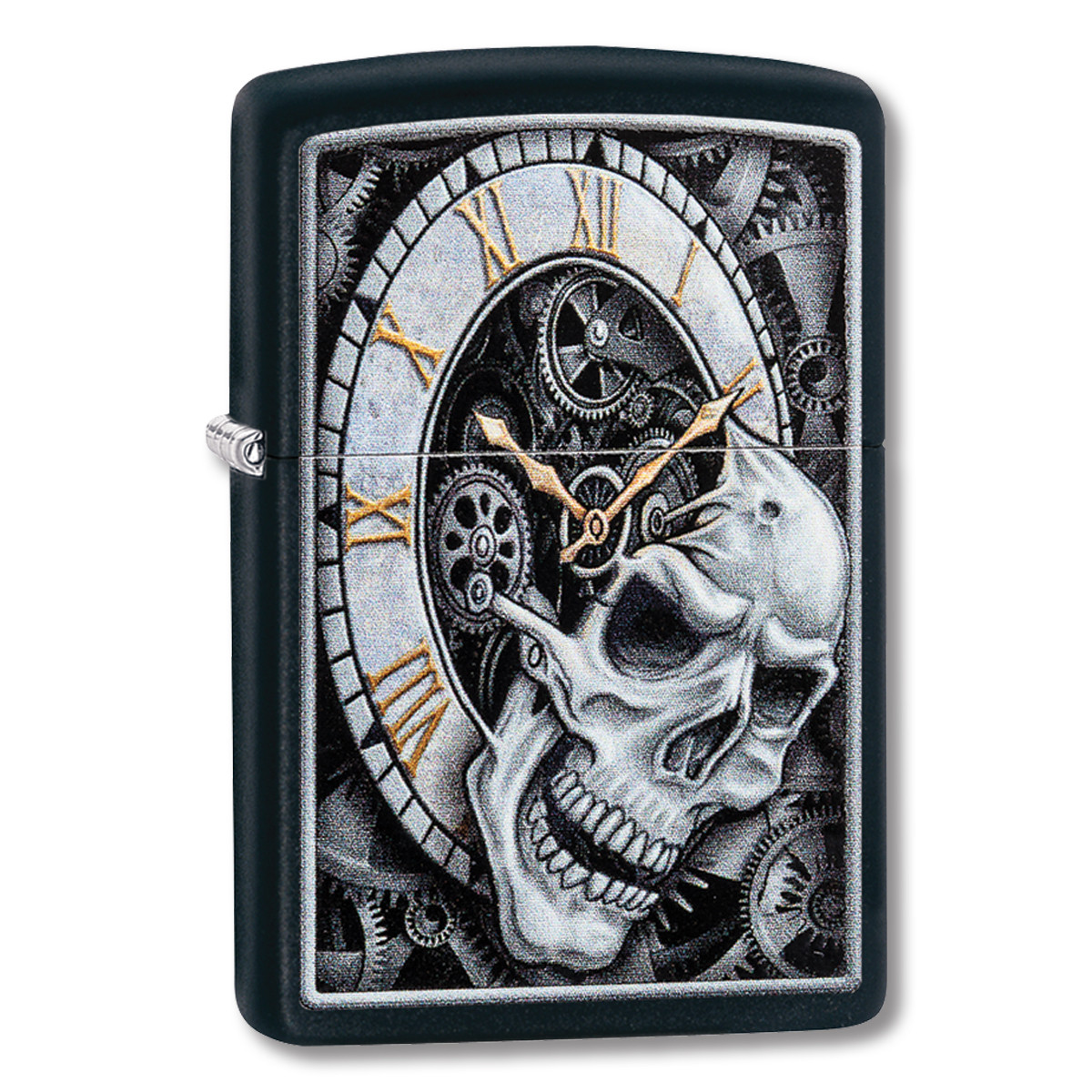 Zippo Skull Clock Lighter Black Matte ZP29854