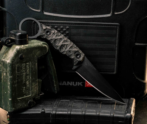 Half Face Blades Osoraku 3in Mini Black Burlap Micarta Armor Black Cerakote Allen Bolts Textured Grip HFOSORAKUBKBURMICARMBKCERMINI