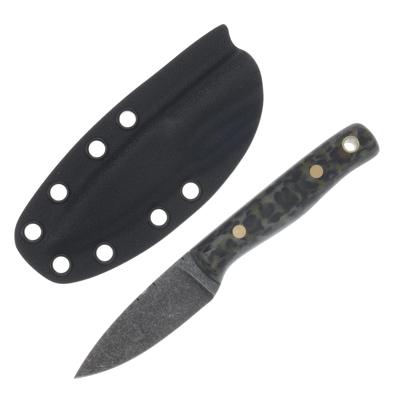 Samuel Riner Custom Knives Clinton Clipper SW 80CrV2 Steel Leopard Print Micarta SRKCCLPM