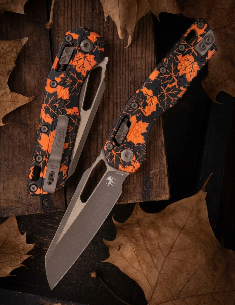 Microtech MSI S/E Tri-Grip Polymer Orange Leaves Bronzed Apocalyptic Standard