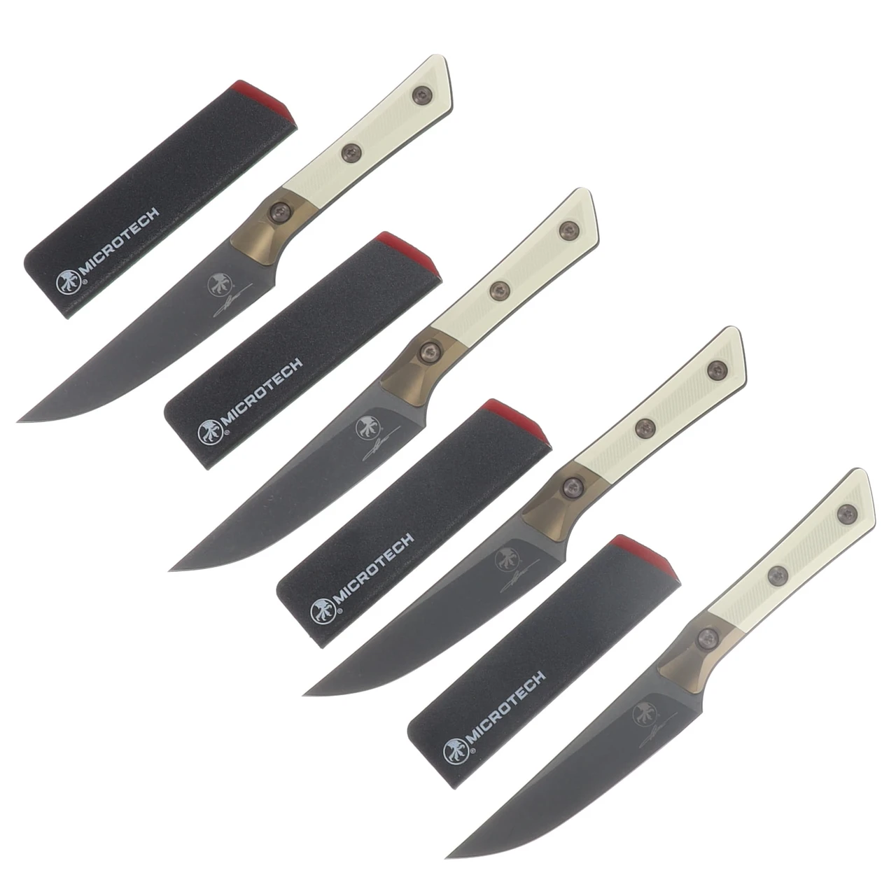 Microtech 4.5in Steak Knife Set DLC Standard Ivory G-10 W/Titanium Bolster MT3600B1SETDLCIVS