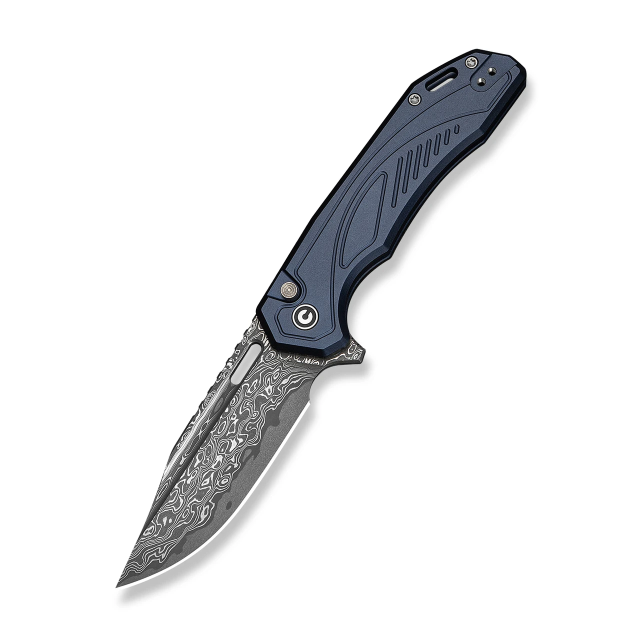 CIVIVI Zelthara Folding Knife Dark Blue Aluminum Damascus C25076-DS1
