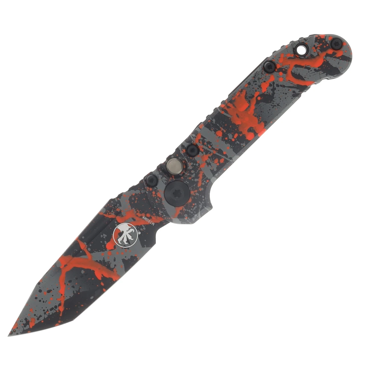 Microtech L.U.D.T. Gen III OTF Auto T/E Signature Series Smooth Chassis Black Bull Shark Gray Orange Splatter Standard