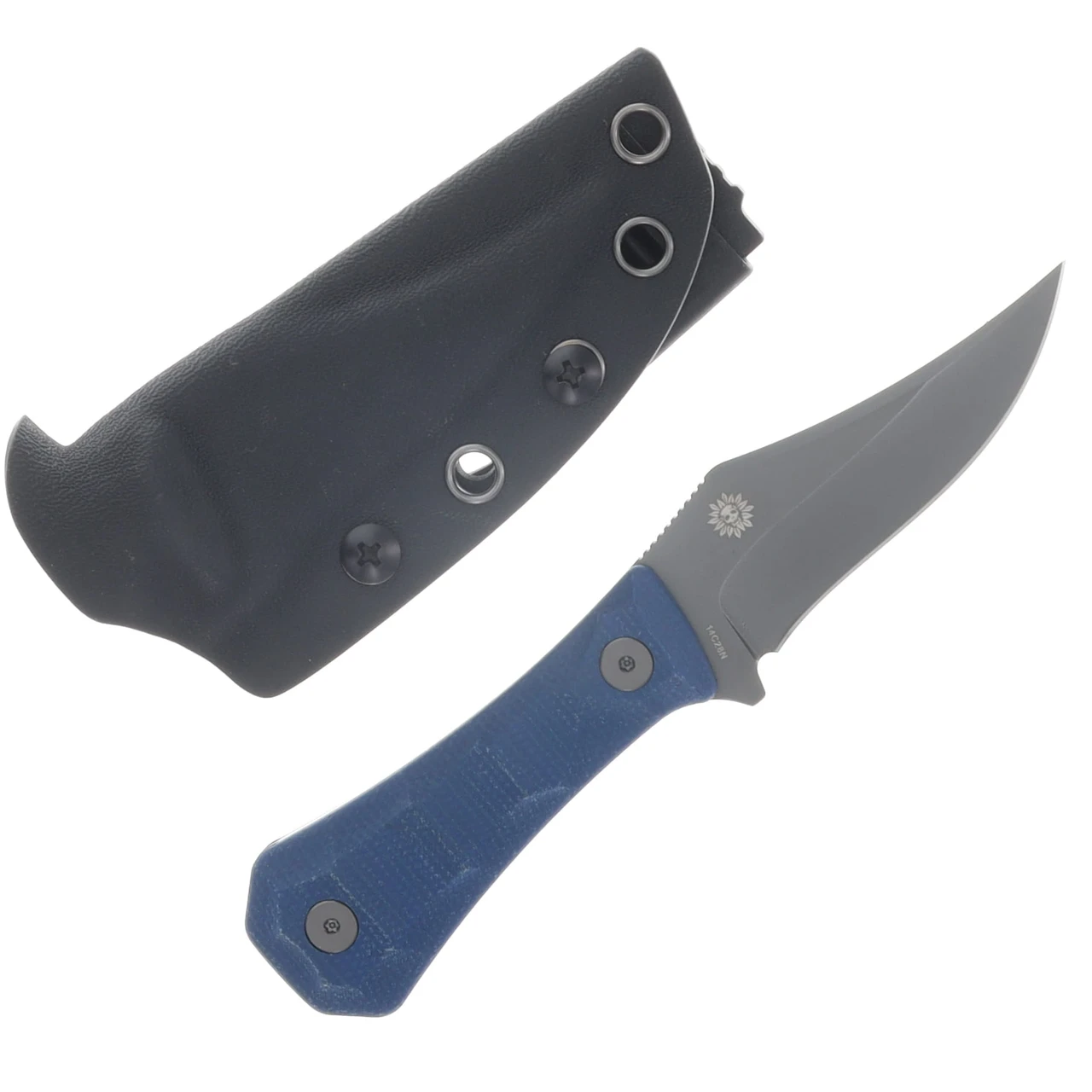 AUX MFG Pocket Bowie Fixed Blade Blue Micarta Production AUX001BLU