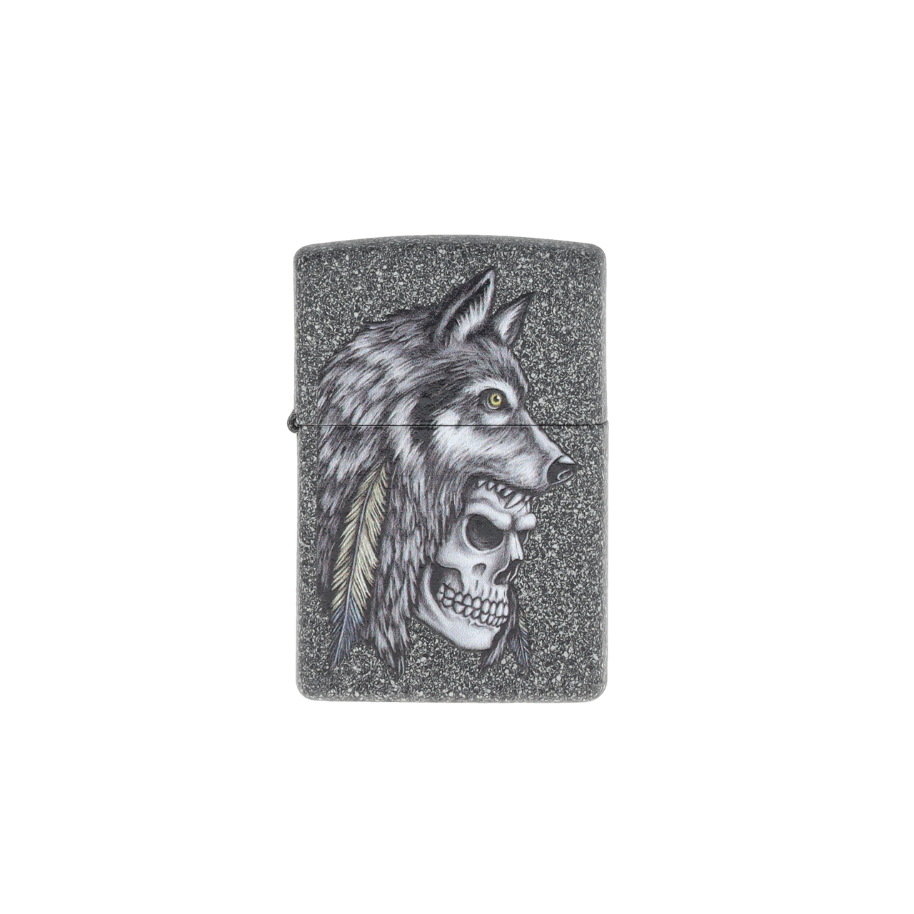 Zippo Lighter Wolf and Skull Iron Stone Front