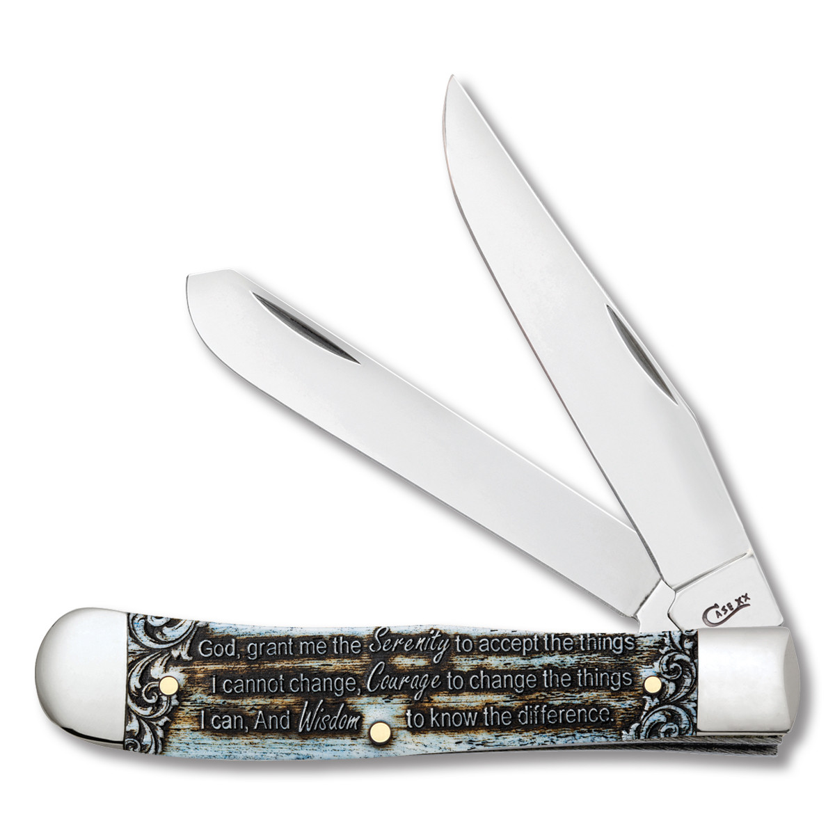 Case XX Serenity Prayer Trapper Folding Knife Smooth Natural Bone