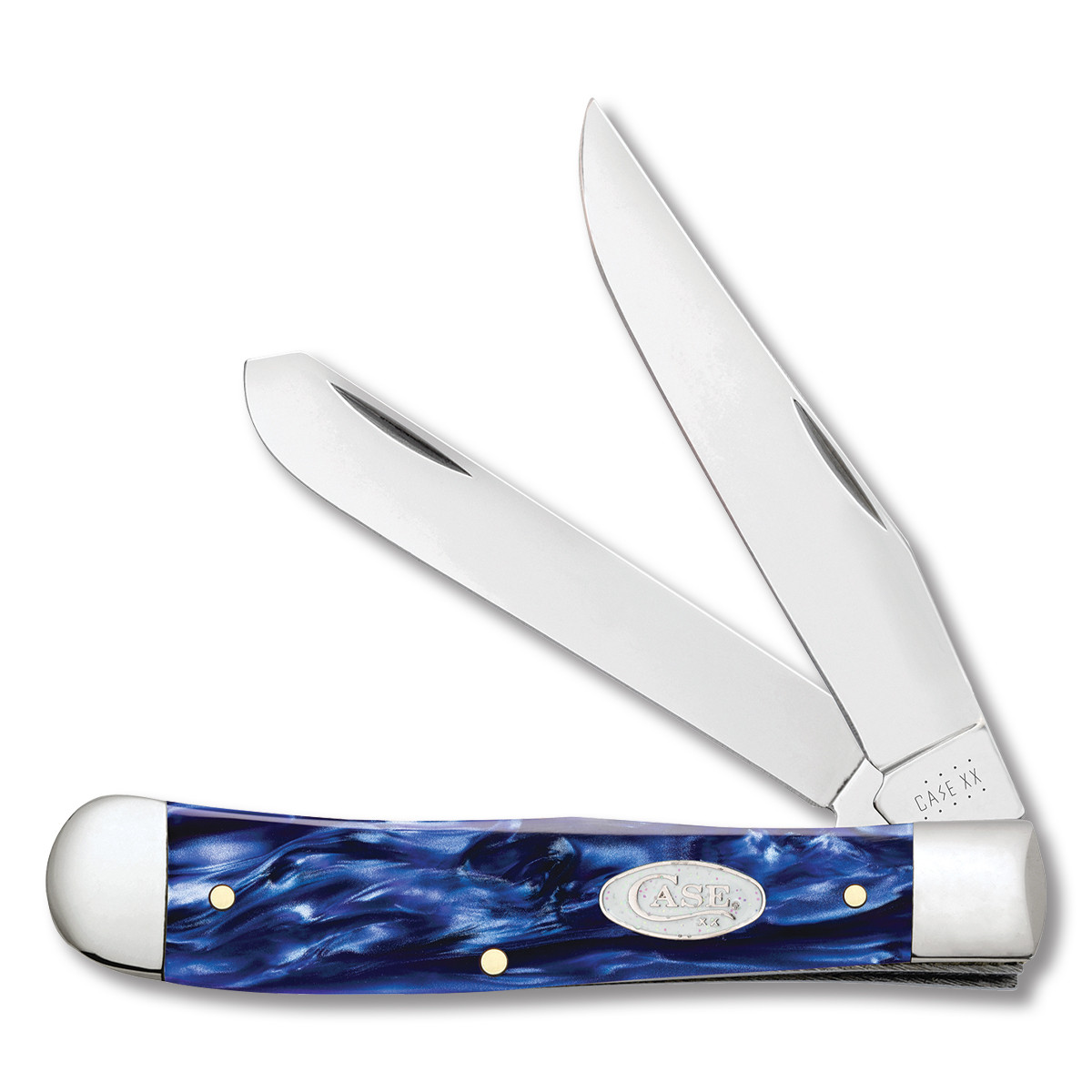 Case XX Knvies Trapper Folding Knife 4.13in Plain Blue Pearl Kirinite