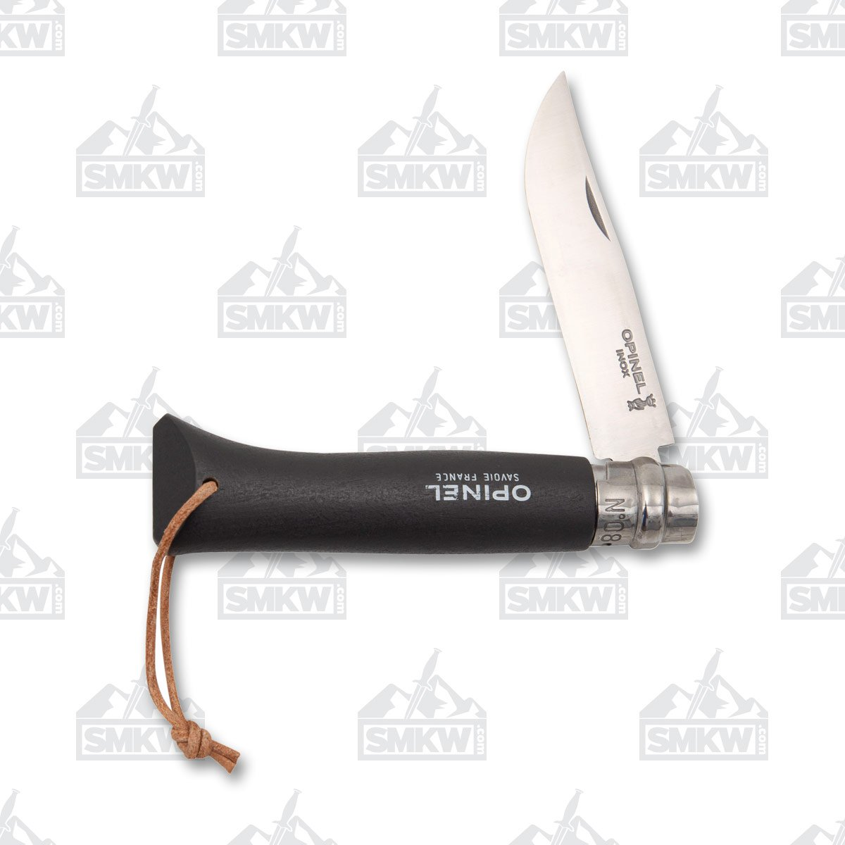 Opinel No 08 Folding Knife 3.28in Colorama Dark Brown Lanyard