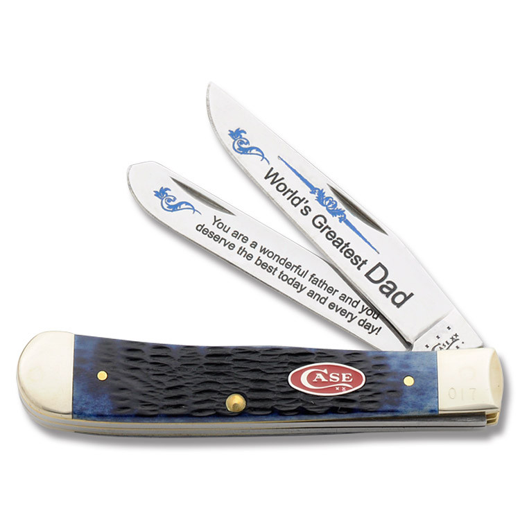 Case XX World's Greatest Dad Blue Jigged Bone Trapper Folding Knife CABBDAD