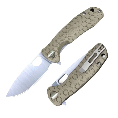 Honey Badger Knives Medium Drop Point Folding Knife Tan FRN 3.19in Blade