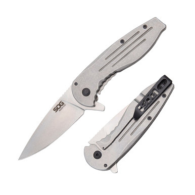 SOG Aegis FLK Folding Knife Silver 3.4 Inch Plain Satin Clip Point SOG1441