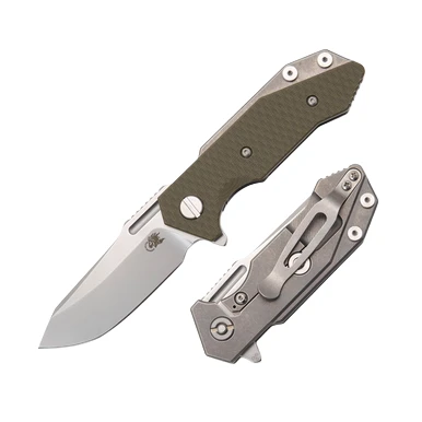 Hinderer Halftrack Stainless Reverse Tanto Blade OD Green G-10 Titanium Handles
