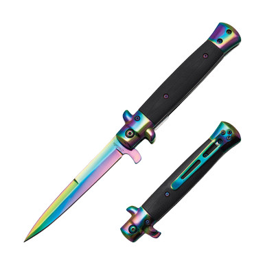 Frost Cutlery Milano Stiletto Folding Knife Rainbow Spectrum/Black G-10