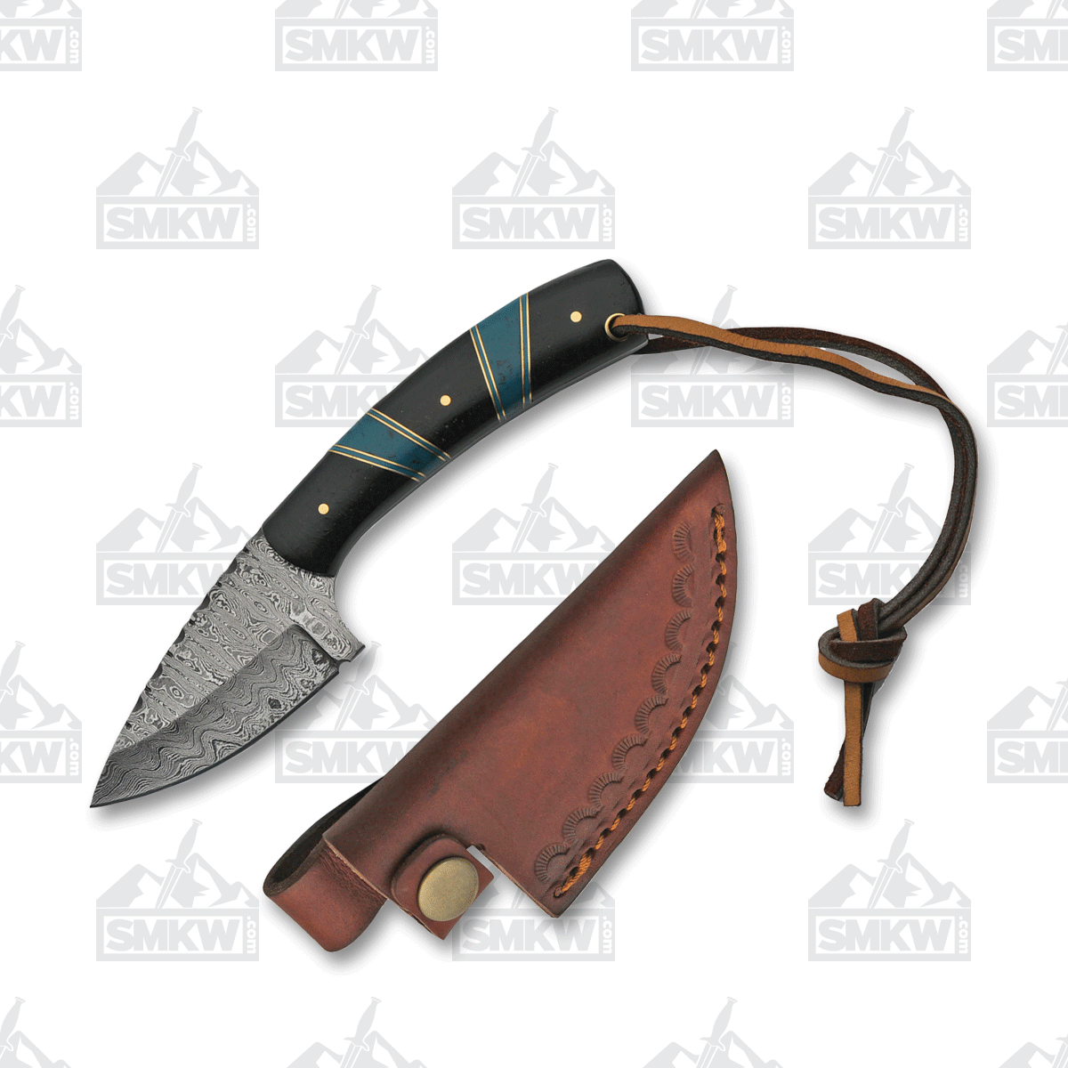 SZCO Supplies Black with Blue Skinner Fixed 3in Damascus Blade