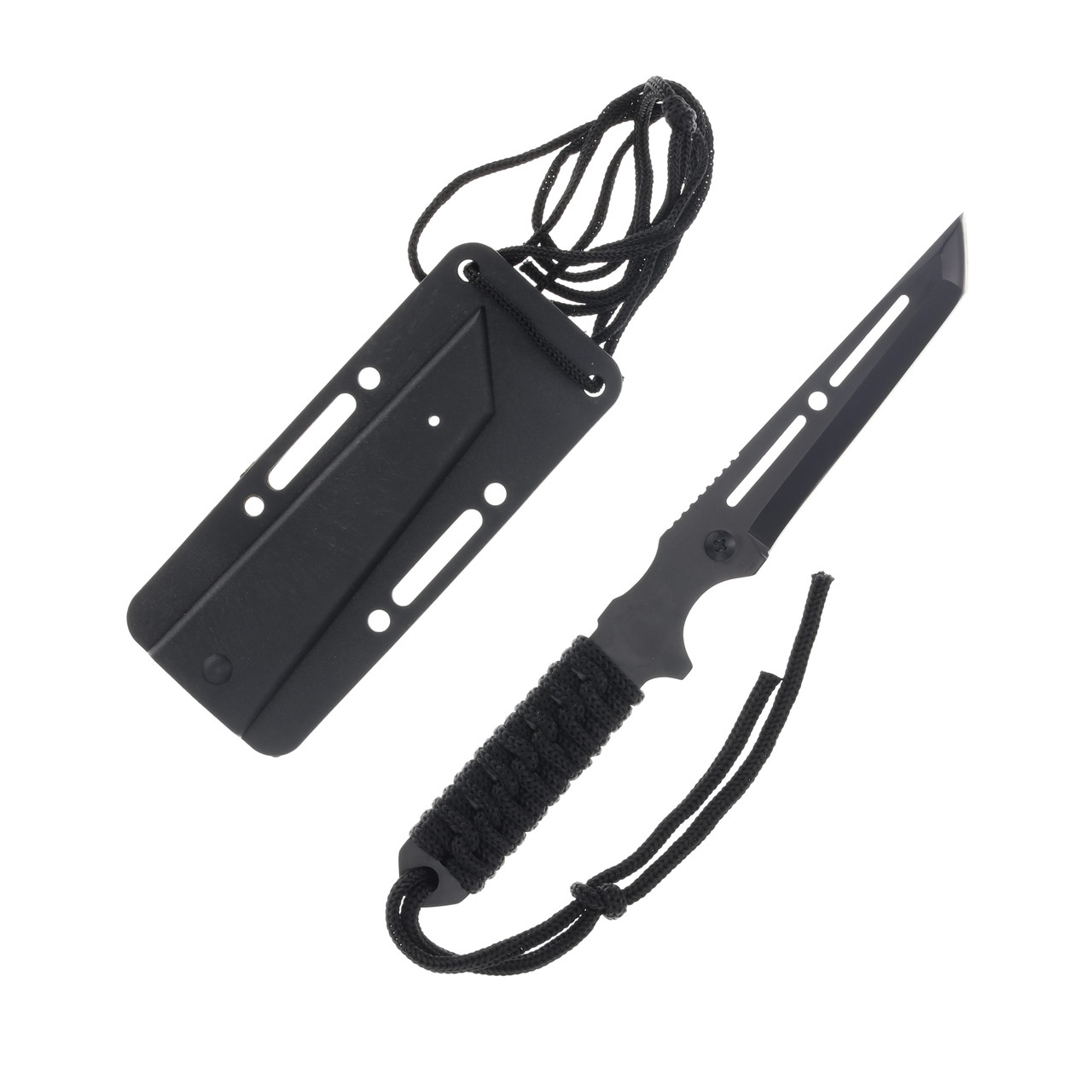 SZCO Supplies Slick Sniper Cord Fixed Blade Knife Black 4in Tanto