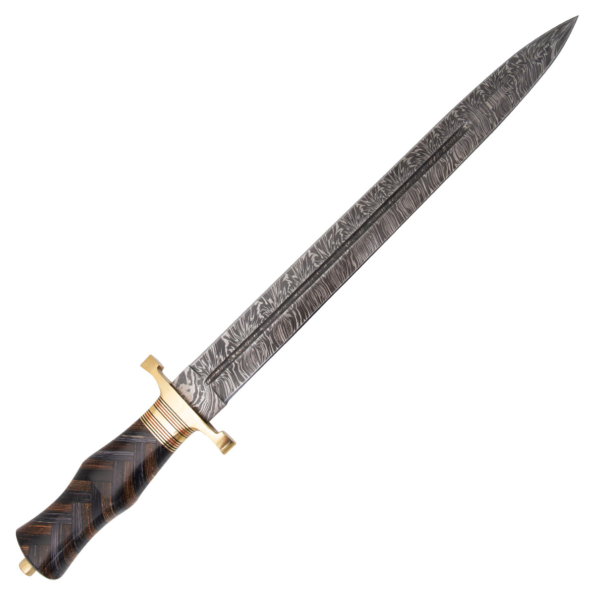 Damascus Short Sword Braided Exotic Wood Handle DM5019 - Smoky