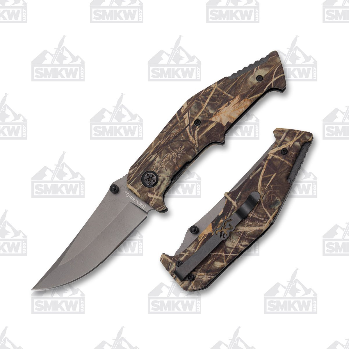 Browning Waterfowl Folding Knife Camo 3.13in Plain Gray Clip Point 1
