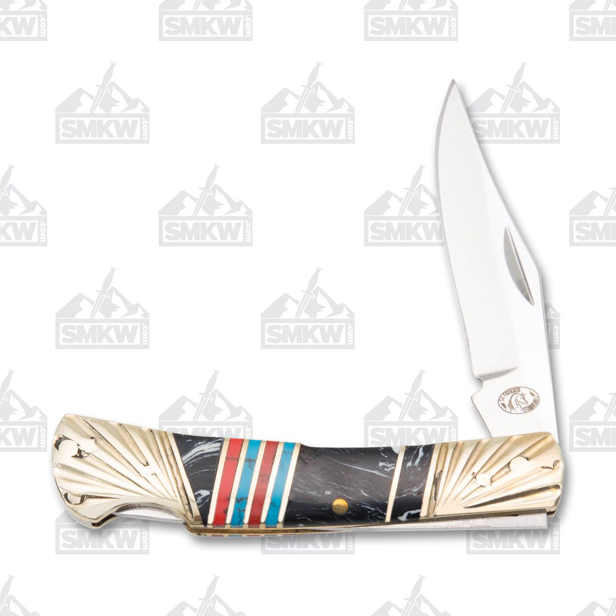 Frost Silverhorse Stoneworks Black Blue & Red Lockback Folding Knife