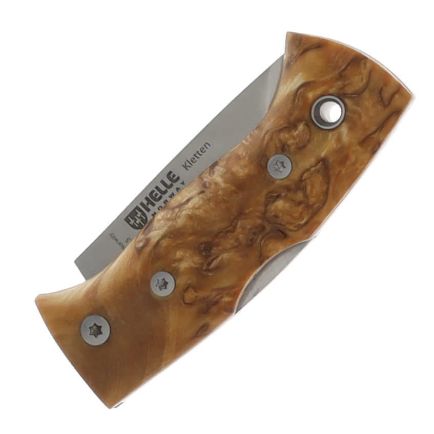 Helle Kletten Lockback Folding Knife Scandi Grind/Curly Birch