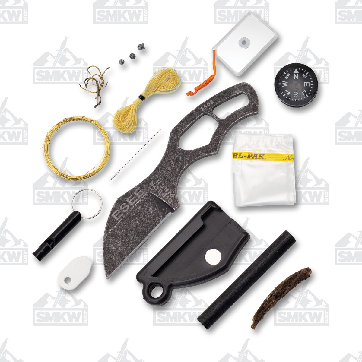 ESEE Knives Pinch Neck Fixed Knife Survival Kit 1.3in Plain Skeletonized